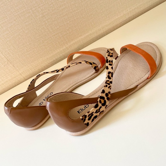 Klub Nico Sandals with Leather Orange and Leopard Pony Hair Straps, 7M - Picture 3 of 7